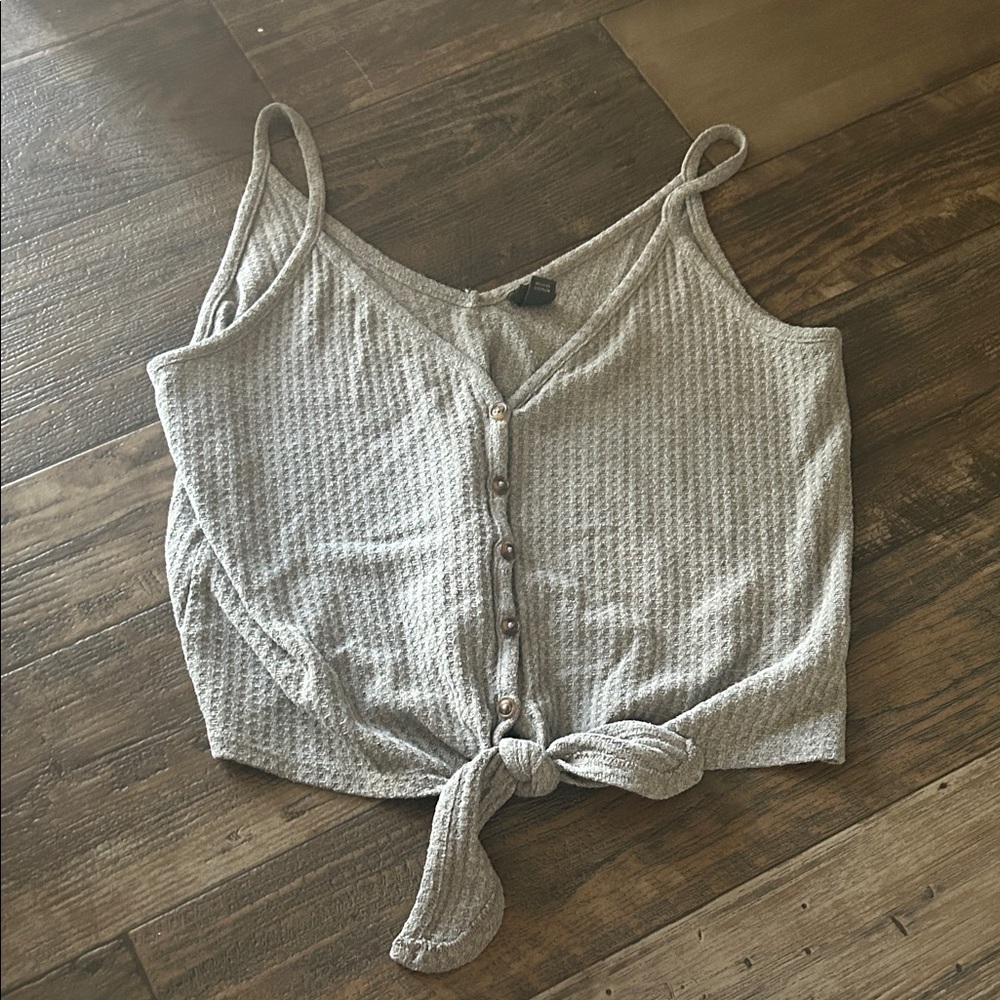 Wild Fable Gray Button-Down Tie-Front Tank Top